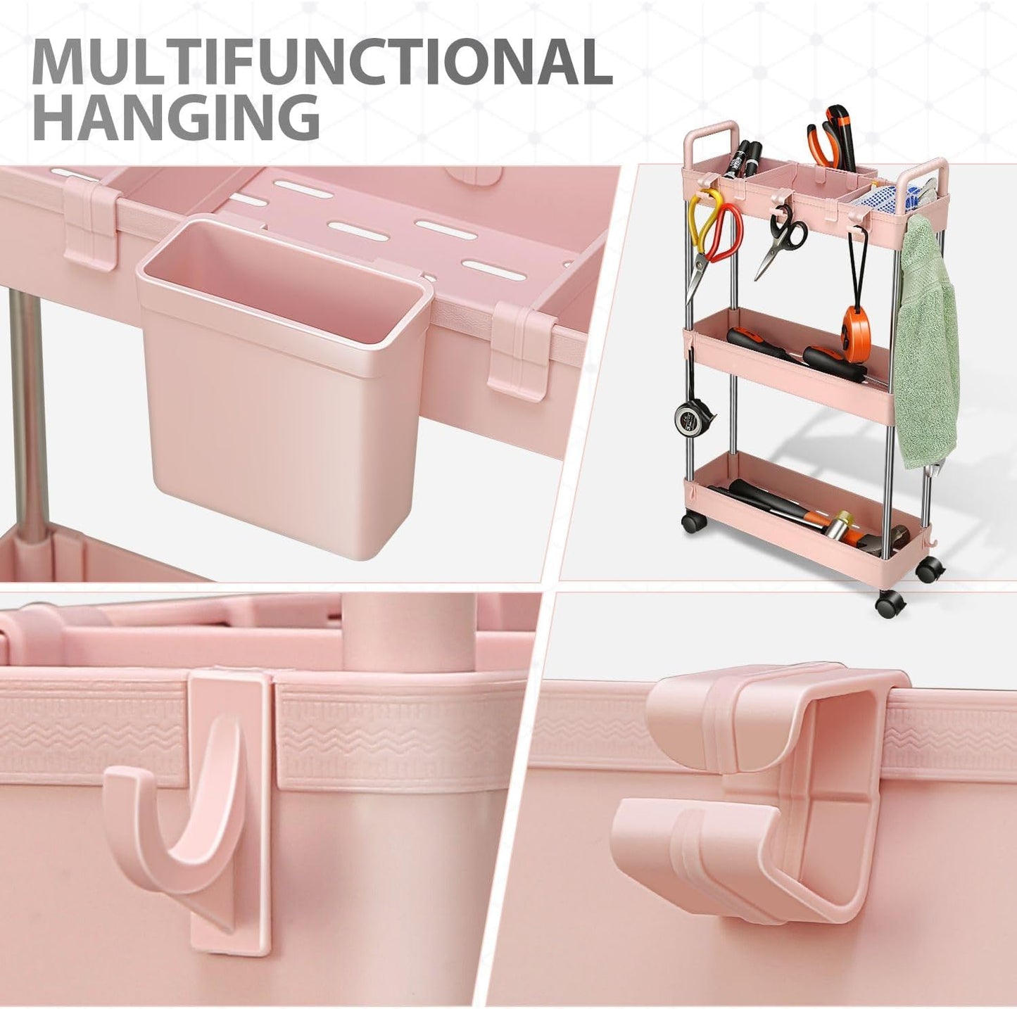 DNA MOTORING 3 Tier Slim Rolling Storage Cart, Plastic Utility Cart Organizer, Mobile Shelving Unit Utility Cart for Garage, Warehouse, Kitchen, Bathroom, Narrow Space, w/Wheel, White, TOOLS-00797-WH