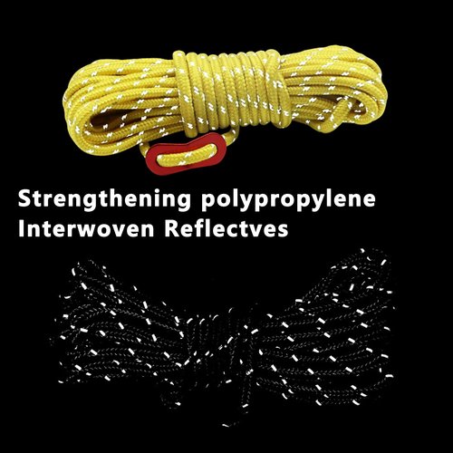 LEEZZA Reflective Guy Ropes for Tents and Tarps, 6 Pack, 13 Feet Long, 4mm Diameter, Black with Red Adjusters