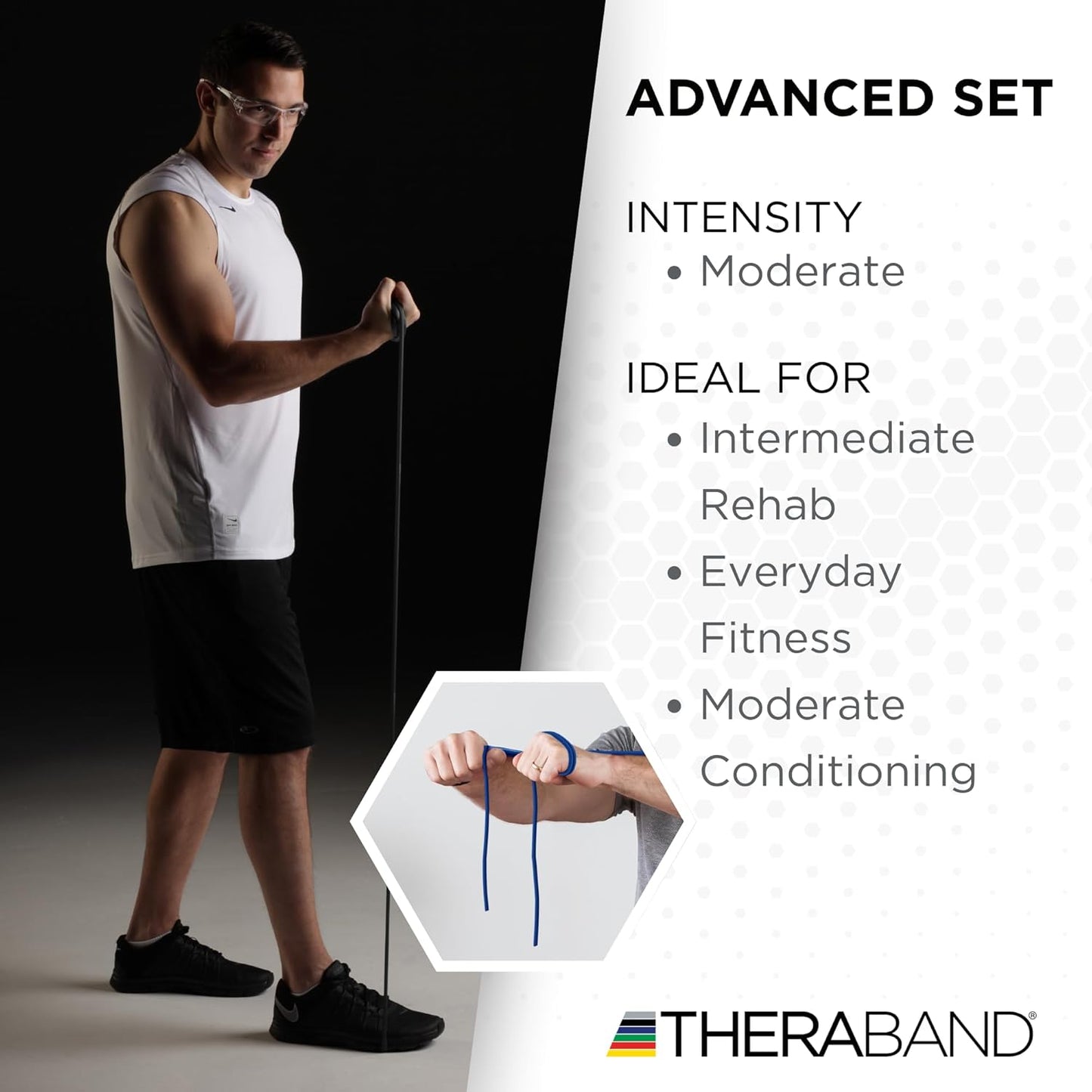 THERABAND Resistance Tubes, Professional Latex Elastic Tubing, Upper & Lower Body, Core Exercise, Physical Therapy, Lower Pilates, At-Home Workouts, & Rehab, 5 Foot, Yellow, Red, & Green, Beginner Set