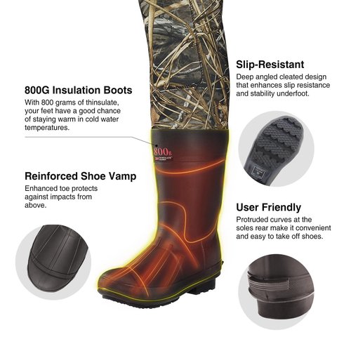 TIDEWE Chest Waders, Hunting Waders for Men Next Camo Evos with 800G Insulation, Waterproof Cleated Neoprene Bootfoot Wader, Insulated Hunting & Fishing Waders (Size 10)