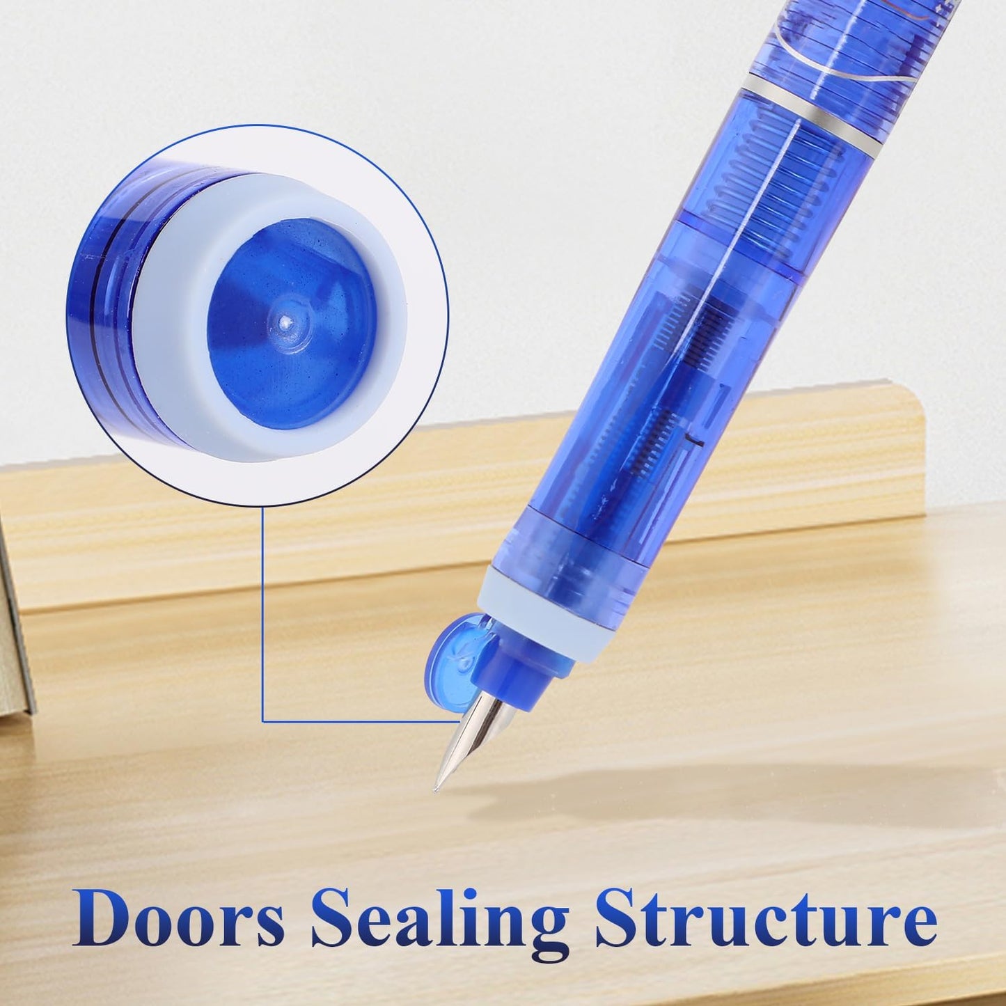 Protectivemethod Fountain Pen Retractable 0.38mm, Medium Nib Blue Ink,Transparent Barre, Smooth Writing No Leaking For School Office Writing, Includes 5 Refillable Ink Cartridges