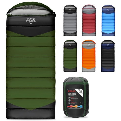 ETGLCOZY Sleeping Bag for Adults Cold Weather & Warm, Lightweight Backpacking Camping Hiking Essentials Gear for Kids 10-12 Girls Boys Compact w/Compression Sack 30-50F Degree, Green/Gray