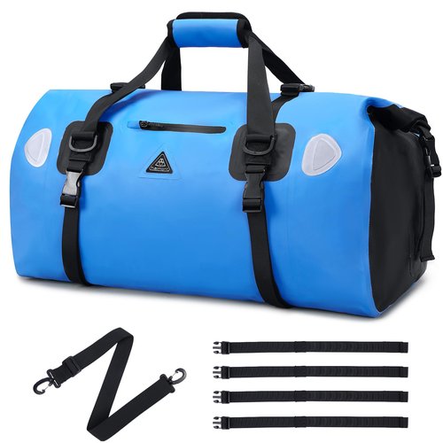 Haimont Waterproof Duffel Bag Roll-top Dry Duffle Bag with Quick-fixed Straps for Motorcycle, Raft, Boat, SUP, Kayak, Travel,70L,Light Blue