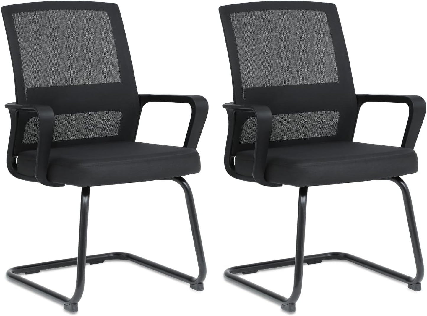 Athena Collection Desk Chairs No Wheels Set of 2, Office Guest Chairs with Sled Base Mesh Back Armrest, Side Reception Armchairs for Reception Conference Waiting Room, Black