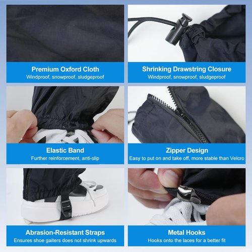 Crampons with Leg Gaiters - Ice Cleats with Adjustable Snow Leg Gaiters - Men's and Women's Traction Snow Grips and Gaiters for Hiking, Mountaineering, and Rock Climbing(M)