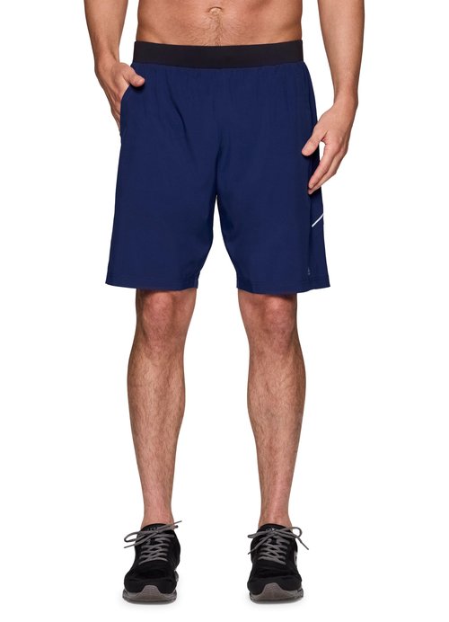 RBX Activewear Workout Shorts for Men, Quick Drying Woven Running Basketball Shorts with Flat Waistband, 9" Inseam Navy/Black M