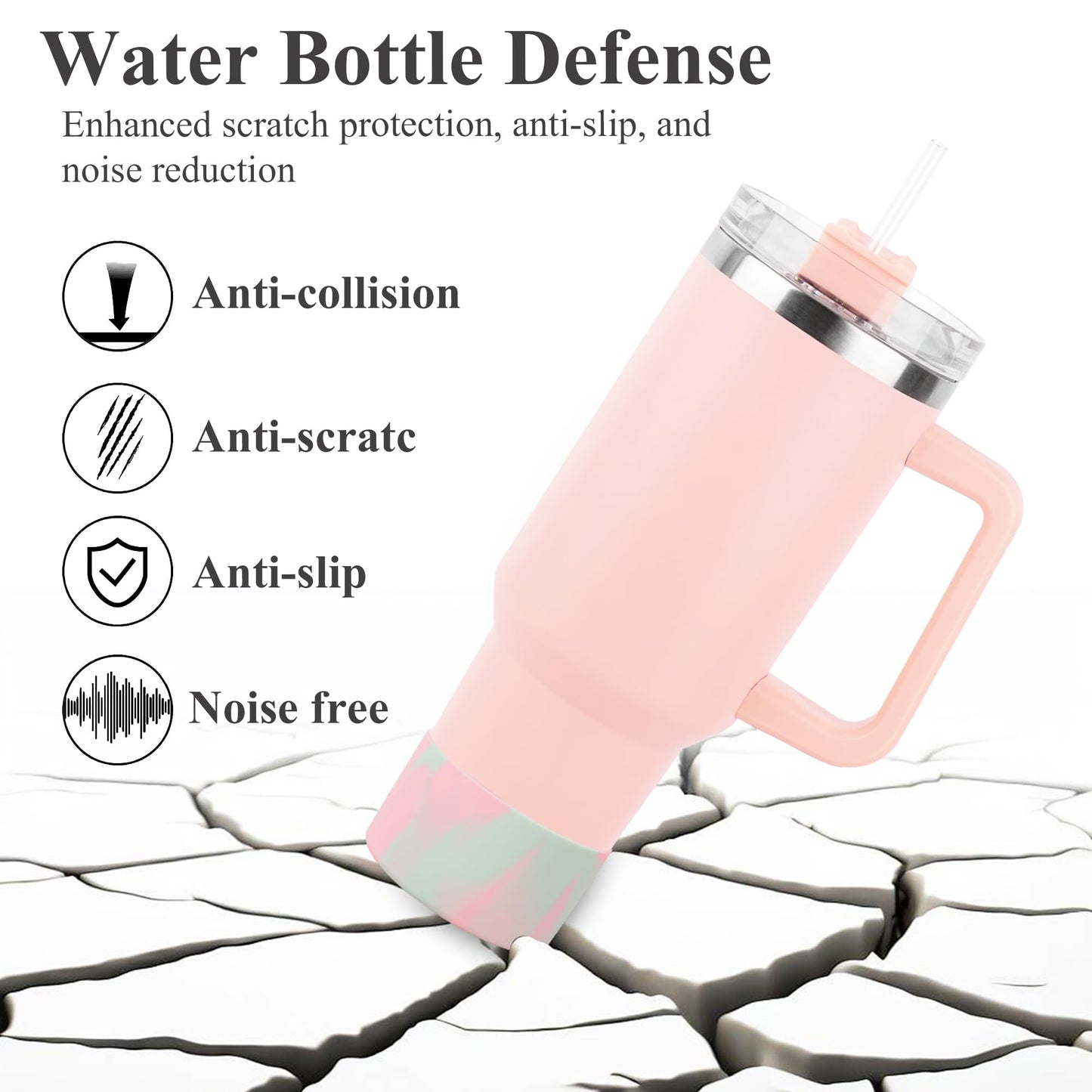 Jasenna Protective Silicone Boot for Stanley Quencher H2.0 40 oz & IceFlow Flip 20 oz 30 oz and hydroflask 12-24 oz, Anti-Slip Bottle Bottom Sleeve Cover(1-Pink Green)