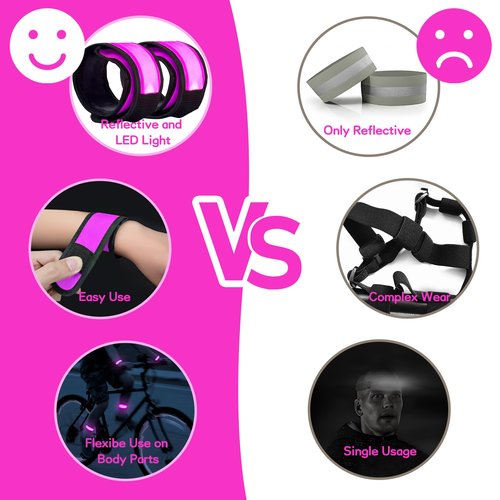 esonstyle 6 PCS LED Bracelets, LED Light Up Bracelets, Pink LED Wristbands, Led Slap Bracelets for Walking, Running, Jogging, Concerts, Sports, Camping, Sporting Events, Party, Rave Accessories