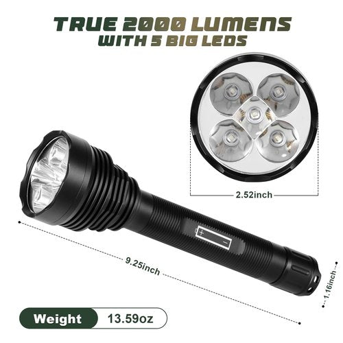 LUMENSHOOTER S20G Hunting Light, 2000Lumens Extremely Bright Predator Light Green Flashlight, Green Light for Hunting Deers, Coyotes, Coons, Hogs, Varmints