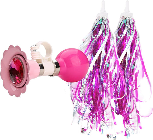 U-LIAN Kids Streamers and Bike Bell for Girls-1 Pack Flower Bicycle Bell with 2 Pack Handlebar Streamers Scooter Tassels for Children's Bike Accessories