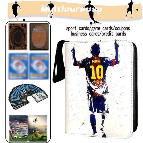 Soccer Card Binder, Trading Card Binder 4 Pocket with 50 Removable Sleeves Fits 400 Sport Cards, 3 Ring Card Holder Binder with Zipper, Collector Storage Album