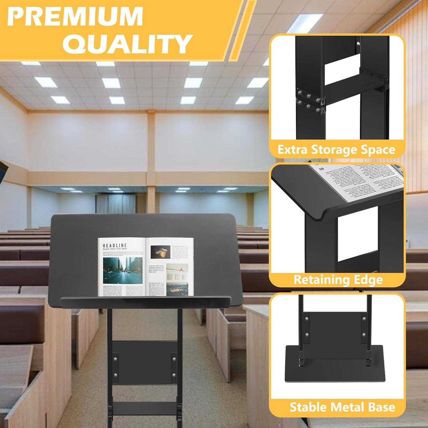 Podium Stand, Lecterns & Podiums, Acrylic Adjustable Angles with Metal Base, Podium for Church, Weddings, Classroom, Speech, 24" L x 16" W x 43.5" H (Clear)