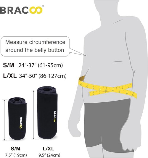 Bracoo Waist Trimmer Wrap,Sweat Sauna Slim Belly Belt for Men & Women-Abdominal Waist Trainer,Increased Core Stability, SE22