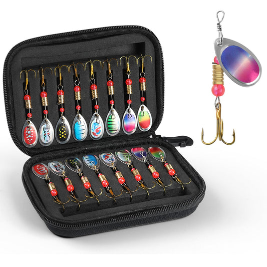 Fishing Lures Spinner Baits, 16 Pcs Hard Metal Spinner Baits for Bass Trout Salmon, Spinnerbait Spoons Kit with Triple Fishing Hooks, Fishing Gears for Freshwater Gift for Men