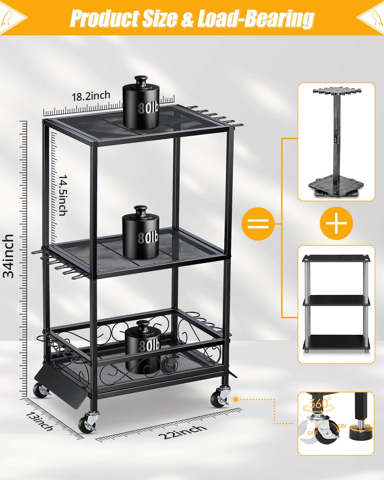 EXTCCT Fishing Rod Holder - Fishing Pole Rack for 10 Rods - Adjustable Height Fishing Gear Equipment Organizer Storage Solution for Garage Basement or Indoor