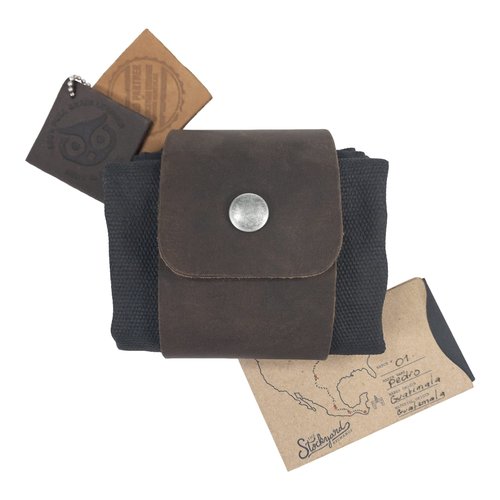 Hide & Drink, Foraging Pouch (Collapsible) for Hiking, Treasures & Seashells Bag, Easy Looping Around Belts, Grocery Storage, Waxed Canvas, Handmade, Charcoal Black/Bourbon Brown