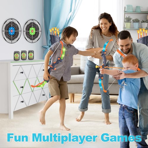 SpringFlower Bow and Arrow Toys for Kids 5 6 7 8 9 10+ Years Old,2 Bow and Arrow Sets with LED Light-up,Archery Set with 2 Round Targets and 3 Target cans for Boys & Girl, Ideal Gift for Kids