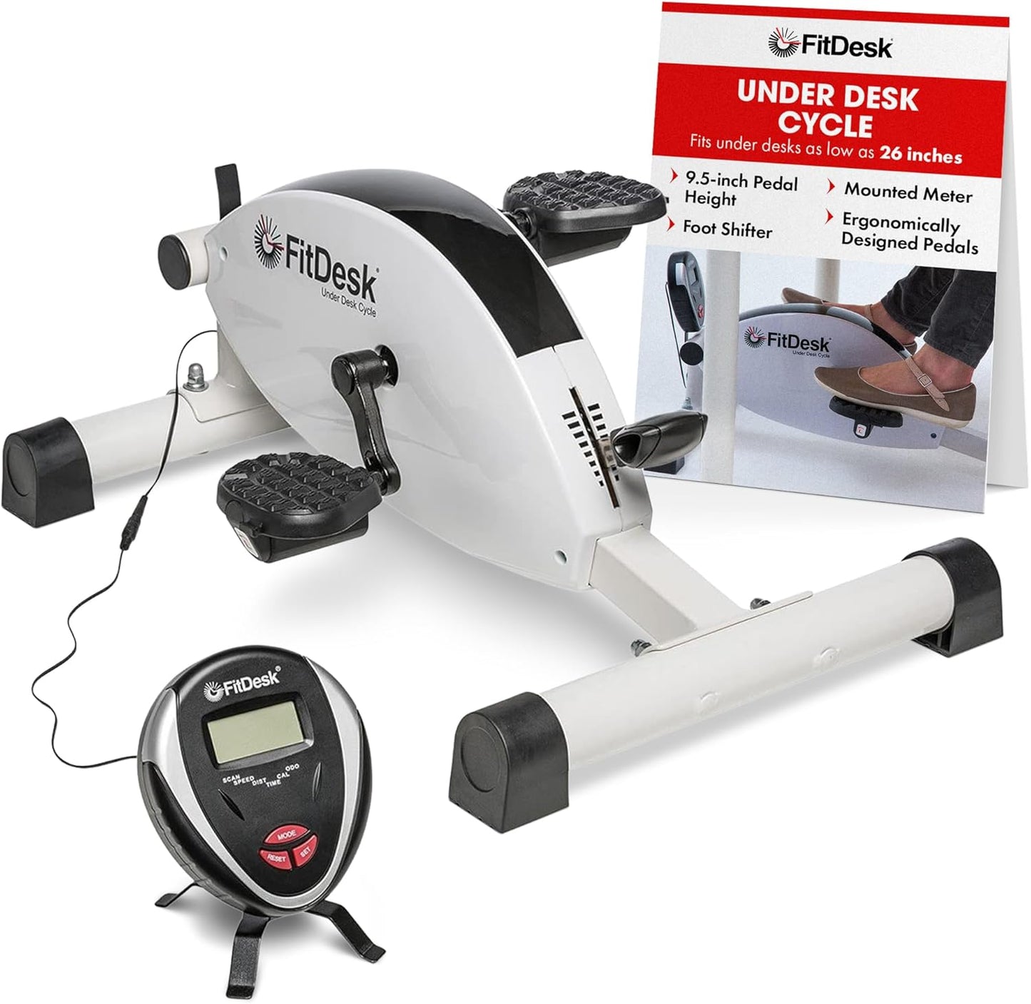 FitDesk Under Desk Bike Exercise Machine, Compact Magnetic Pedal Exerciser, Mini Elliptical, Quiet Seated Cardio Trainer for Home Office Workouts, Adjustable Resistance Bike for Desk Fitness