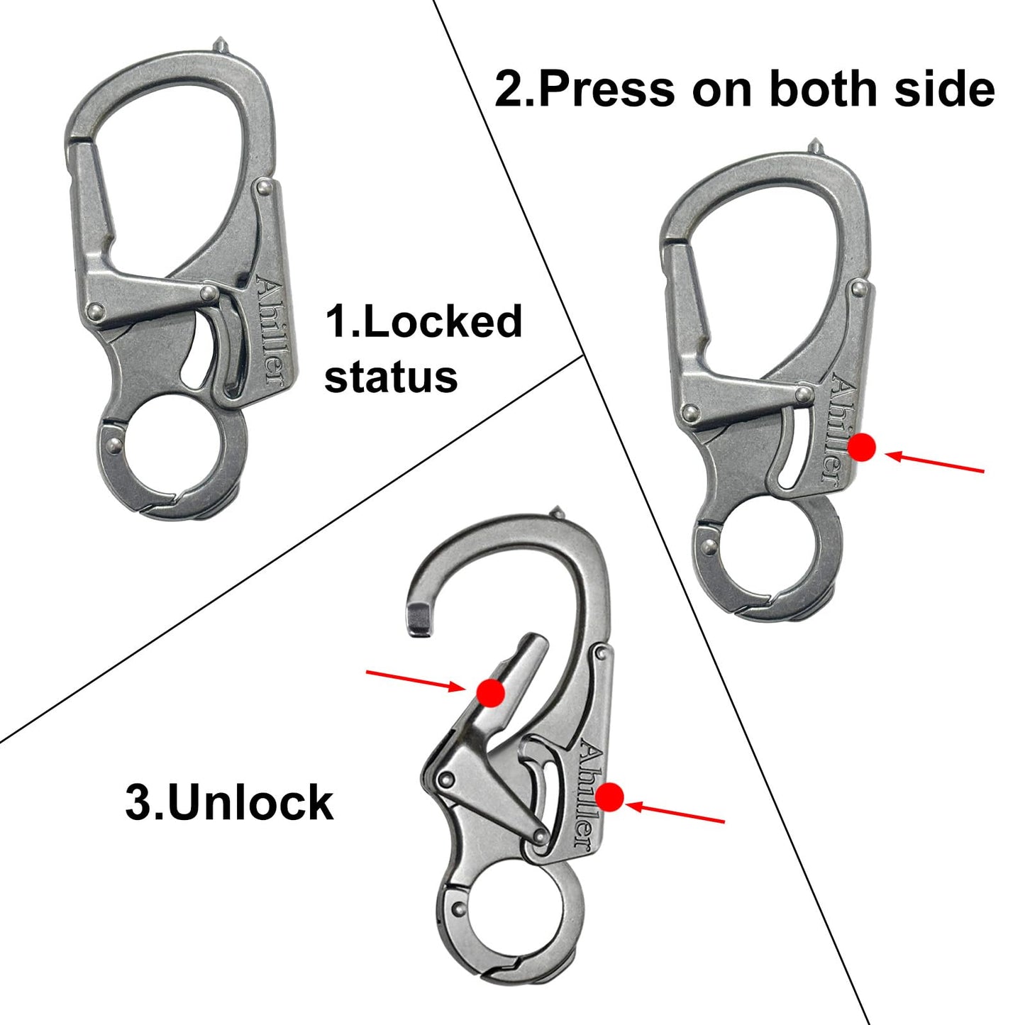 Ahiller 3" Carabiner Keychain Clip, Rugged Alloy Double Lock Design - Tungsten Steel Spike - Multi Tool Caribina, Small Key Ring Clip for Camping Hiking Fishing Outdoor Survival [Gunmetal-1P]