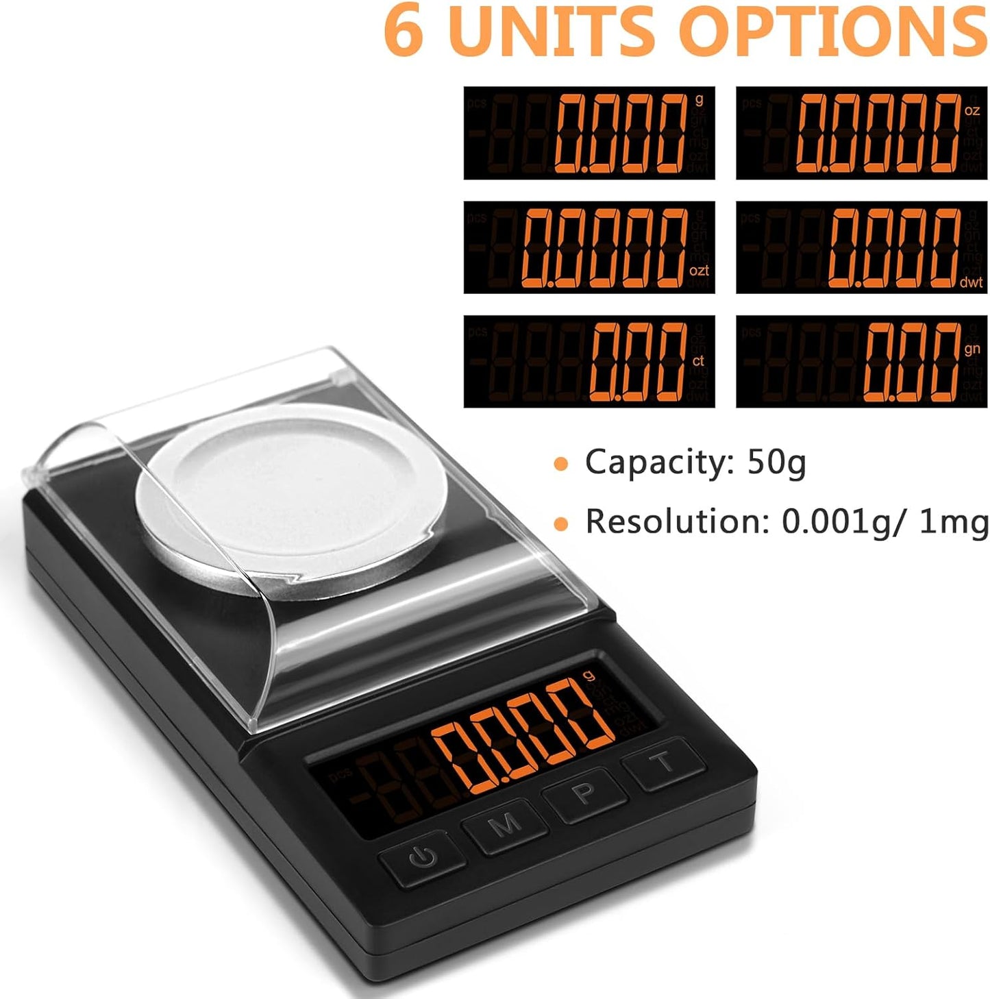 Fuzion Milligram Scale 50g/ 0.001g, Portable mg Scale with LCD Backlit, Tare, Digital Jewelry Scale, Microgram Scale for Powder, Gold, Gem, Reloading, Batteries Included