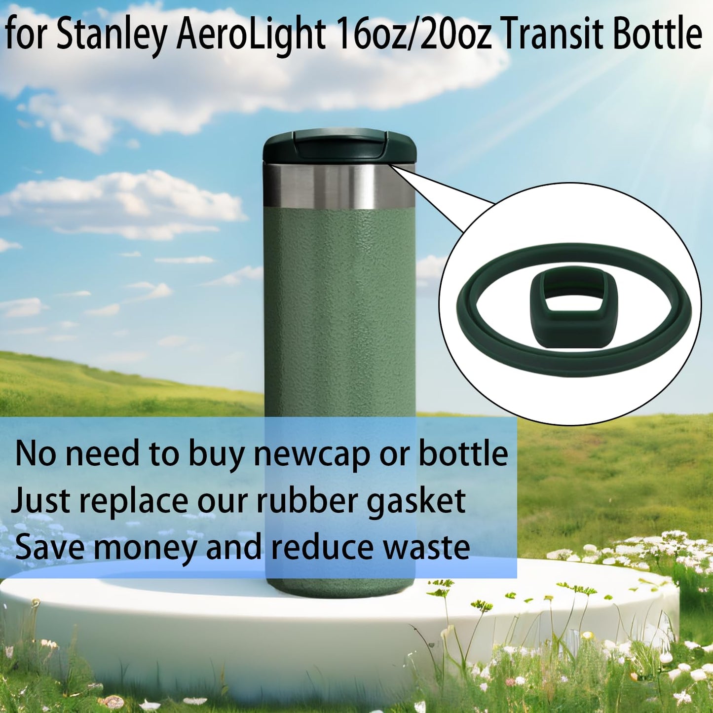 (7 Pack) ubber Seal Replacement for Stanley AeroLight Transit Bottle,Seal Gasket for Stanley AeroLight 16oz/20oz Transit Bottle Leak Proof Insulated Travel Tumbler (7, Black/Gray/Green)