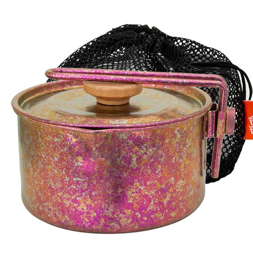 TiTo Titanium Camping Pot Lunch Box with Lid & Folding Handle Ultralight Portable Outdoor Heated Bowl for Hiking Backpacking Picnic Travel Adventure Cookware Bento Box (Rose)