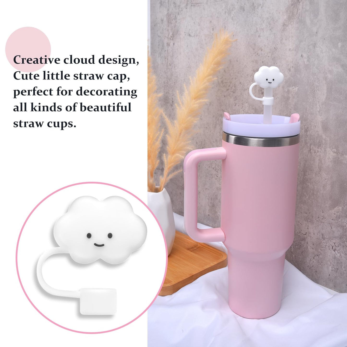 Raymall 8pcs S tanley Spill Stopper for Stanley Cup 40oz/30oz H2.0, Silicone Spill Proof Stopper for Stanley 30oz With Clear Straw Topper, Cute Cloud Straw Covers