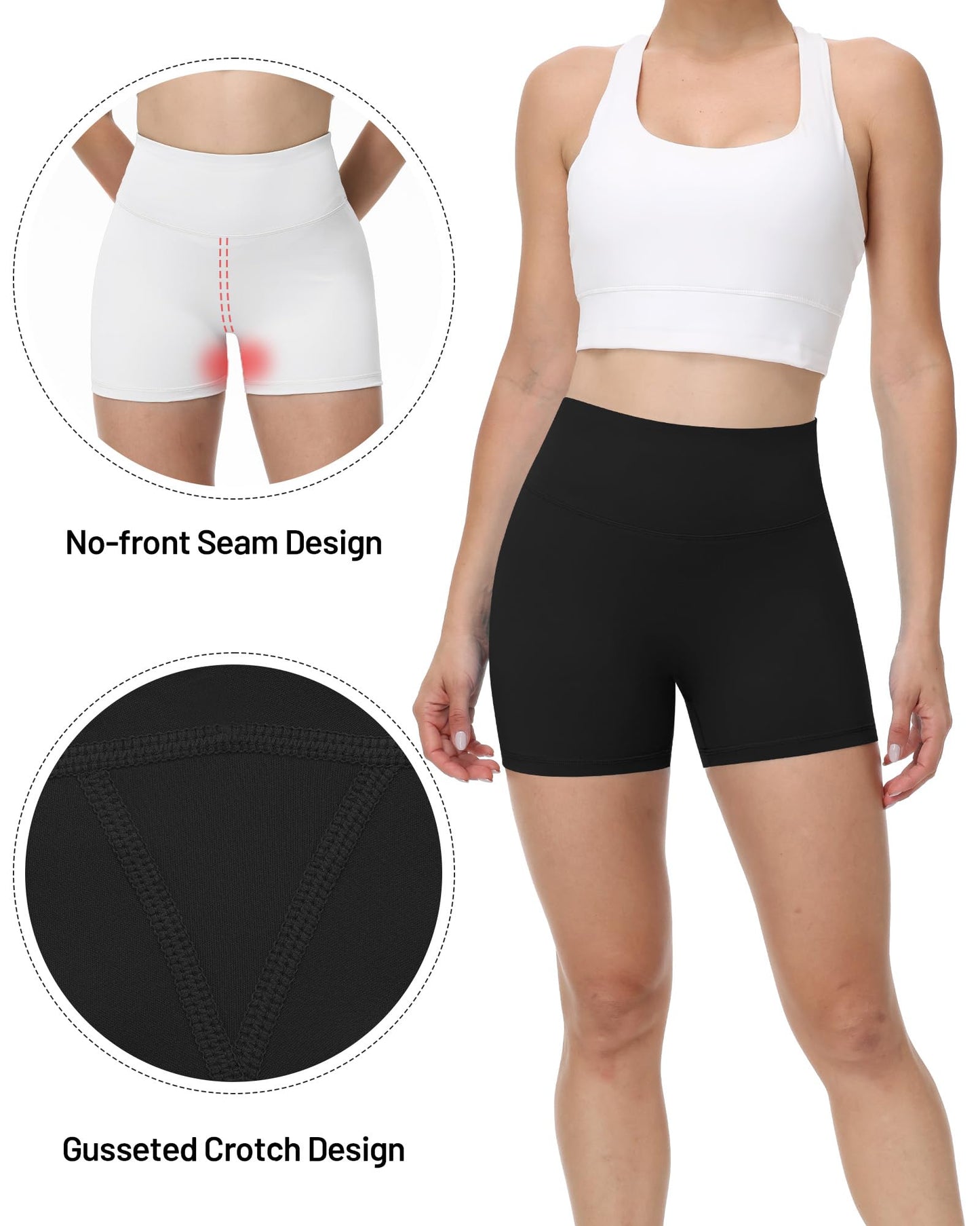 Runhit No Front Seam Biker Shorts for Women - 3'' High Waisted Workout Gym Yoga Volleyball Spandex Booty Shorts with Tummy Control Black Medium