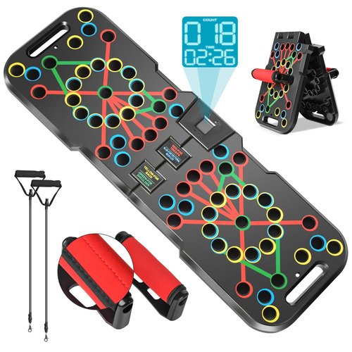 Push Up Board with Smart Count, Multi-Function 60 in 1 Push Up Bar (Foldable & Portable), Push up Handles for Floor, Professional Home Workout Equipment, Strength Training Equipment for Men & Women