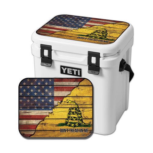 USATuff Vinyl Cooler Lid Kit Compatible with YETI 24 qt Roadie | Easy Peel & Stick Application Cooler Skin Decal Wrap | Durable Pre-Cut Pieces | Made for Outdoor Use - Gadsden Don't Tread Split