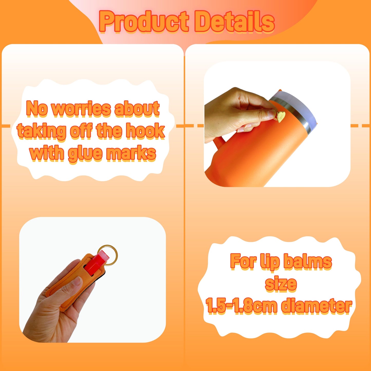 Accessories for Stanley Cup 40oz,2 Silicone Boots for Stanley Tumbler,1 Flower Straw Cover Topper,2 Charms Hooks,1 Lipstick Holder Bag,1 Pompom Ball,1 Cute Keychain Charm(Orange,No Bottle)