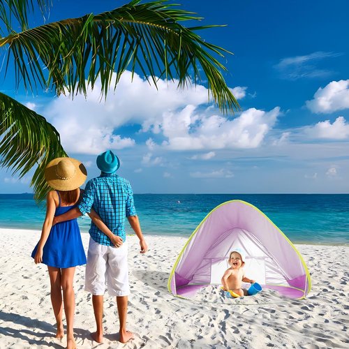 Baby Beach Tent, Baby Pool Tent, Pop Up Beach Tent Sun Shade for Beach, Portable Baby Travel Tent with Mini Pool, Indoor Outdoor Baby Play Tent, UPF 50+ UV Protection Sun Shelters (Pink)