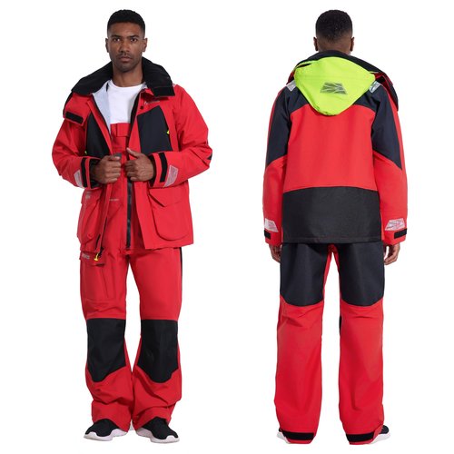 NAVIS MARINE Men's Ocean PRO Sailing Suit-Premium 3-Layer Jacket&Bib Waterproof Breathable for Foul Weather (Red,X-Large)