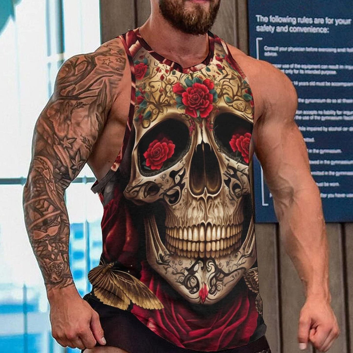 Skull Print Mens Tank Graphic Tee Tops Cool Gym Workout Rave Summer Sleeveless Shirts Men's Tank Tops Quick Dry Rave Funny T-Shirt LargeSkull-a