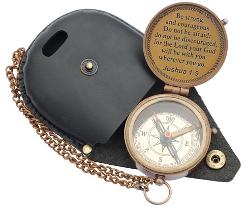 MADSNIIB Brass Engraved Nautical Compass with Leather Case, Antique Gift for Birthday, Wedding, Anniversary, Christmas, Valentine, Portable Compass for Hiking (Be Strong Engraved Brass Compass)