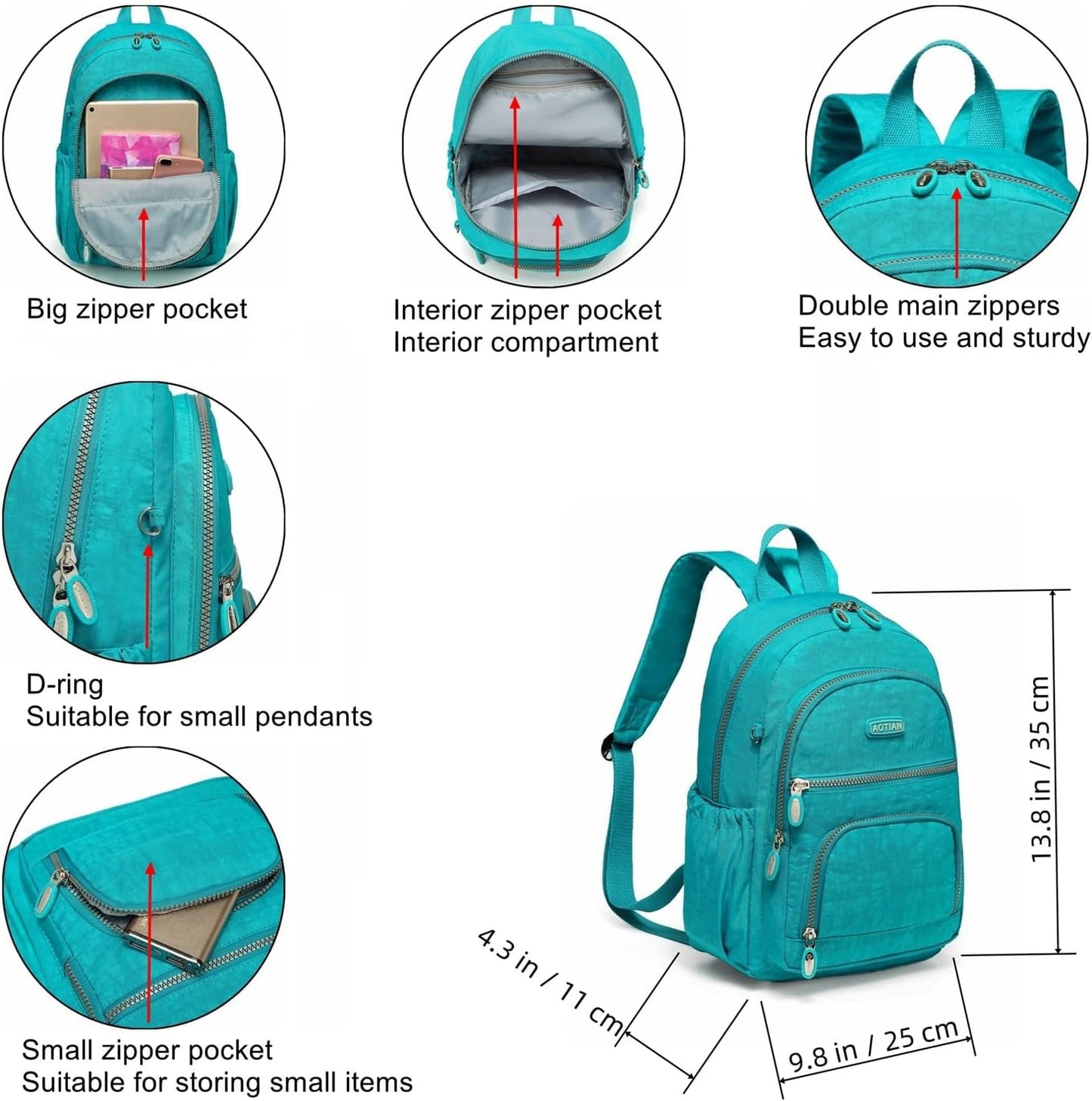 AOTIAN Small Size Backpack, Durable Lightweight Daypack for Women Girls & Boys Hiking Travel Sports