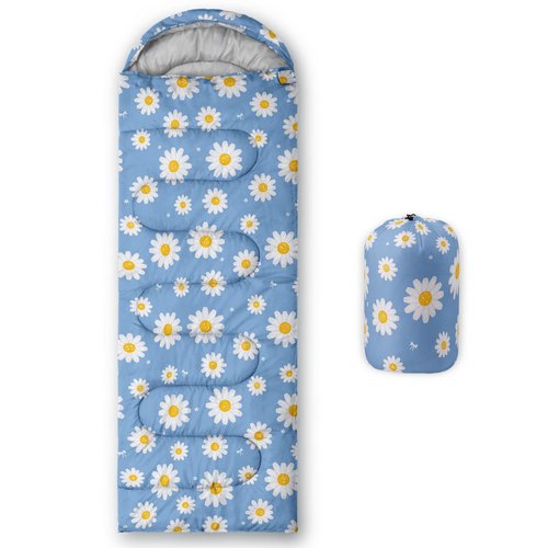 Datura home Kids Sleeping Bag for Boys,Daisy Blue-Lightweight Warm Outdoor Indoor-Waterproof Cold Weather Resistant Sleeping Bag for Camping Hiking(Daisy 32"*90")