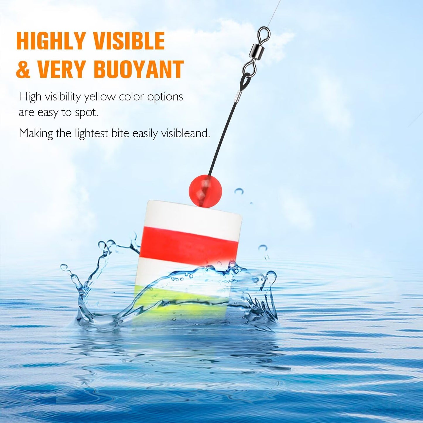 Dovesun Popping Cork Weighted Fishing Bobbers Floats Fishing Corks Popping Corks for Saltwater Freshwater Yellow Float Length-3in & Buoyancy-1oz*3pcs