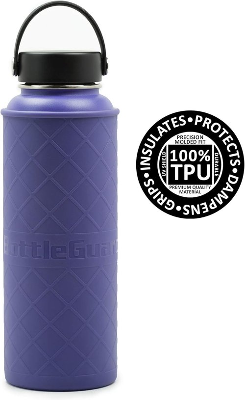 BottleGuard TPU Rugged Bottle Sleeve Skin Protector for 40oz Hydro Flask, ThermoFlask Stainless Steel Bottles (Plum)