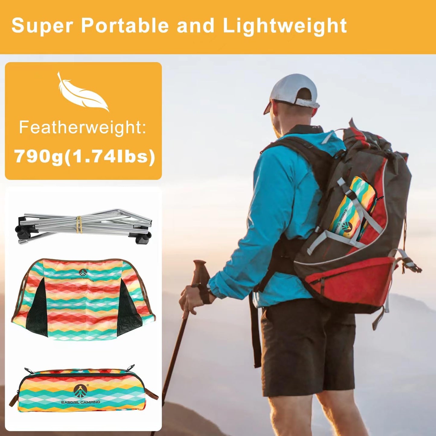 EASDRIL Ultralight Folding Camping Chair Low Lightweight Foldable Camp Chairs with Carry Bag for Hiking, Backpacking, Picnic, Outdoor Concert, Sports Events, Beach