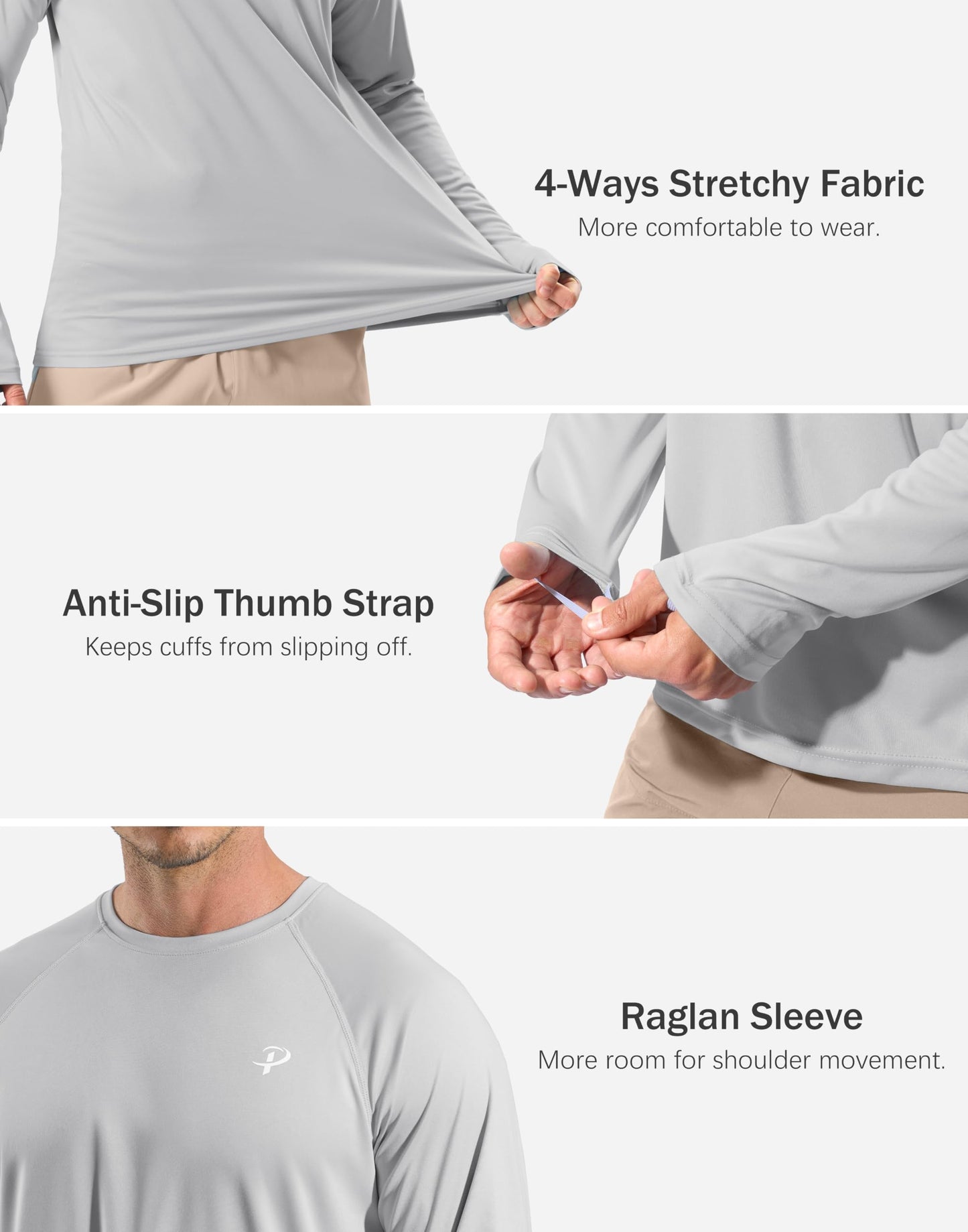 Pudolla Mens Long Sleeve Swim Shirts Rash Guard UV Sun Protection SPF T-Shirts UPF 50+ Quick Dry Fishing(Light Grey M)