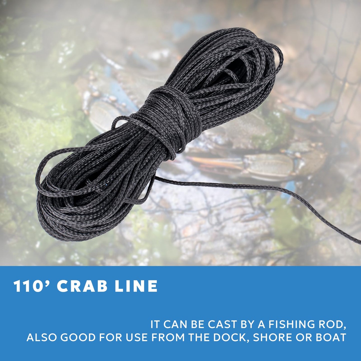 A1FISHER 2 Packs Round Castable Crab Traps Dia 24’’ with 110' Rope, PVC Mesh Bait Bag and Stainless Steel Bait Pin Kit