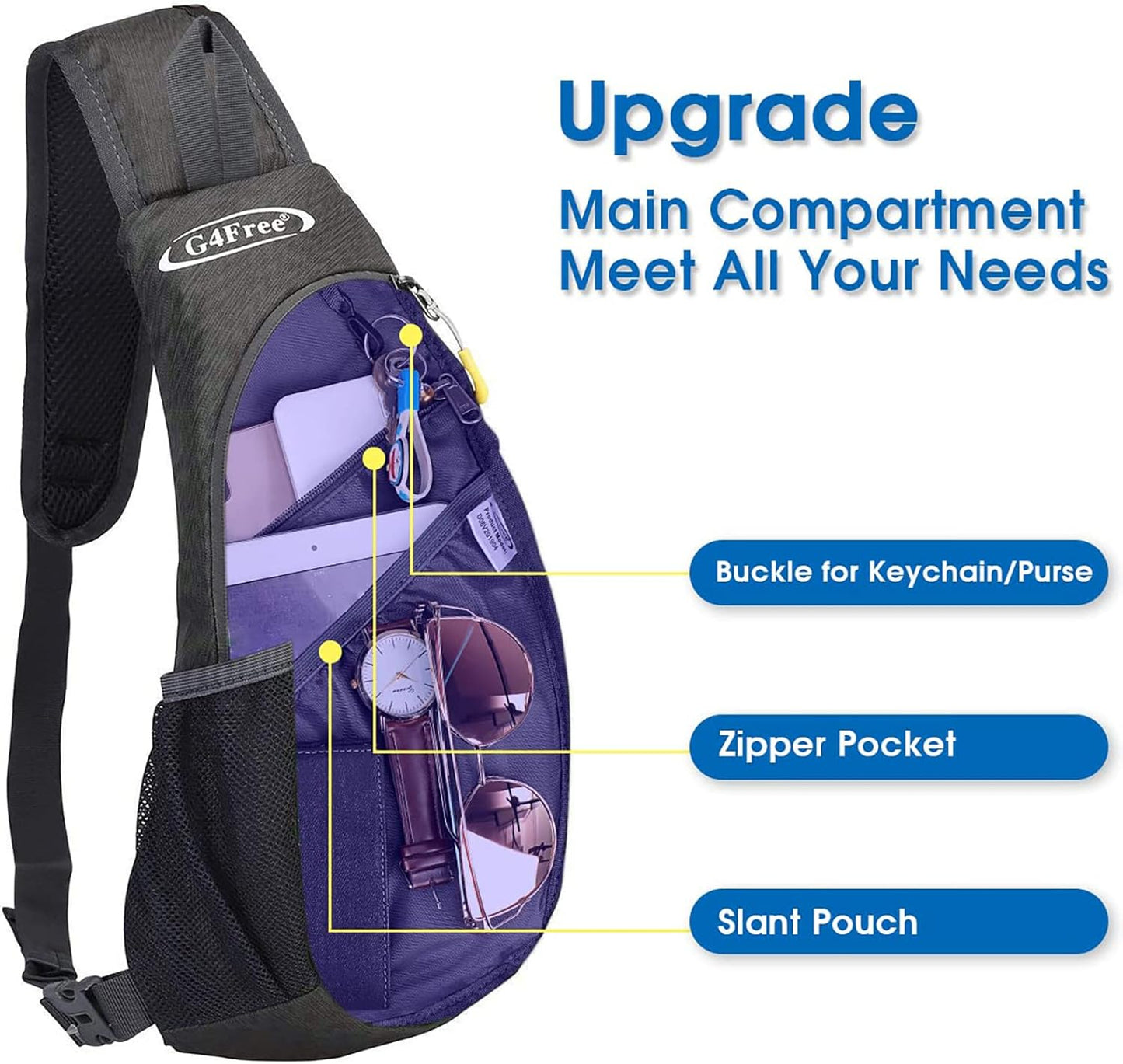 G4Free Sling Bag for Men Women, Small Crossbody Backpack Lightweight Chest Shoulder Bags for Travel, Outdoor and Sports (Black)