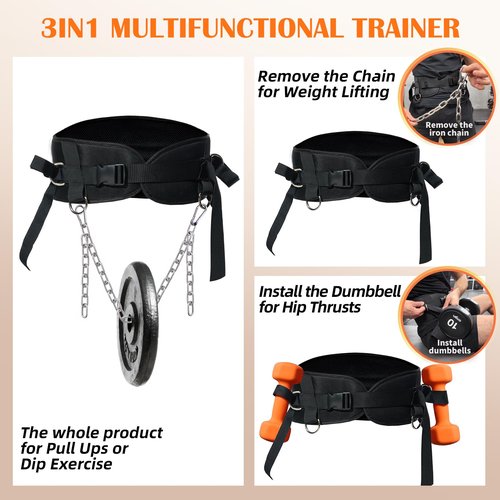 PYURIFAI Dip Belt - 3IN1 Versatile Weight Lifting Belt,Thicker and Widerer Lifting Belt with Superior Support for More Weight, Adjustable Hip Thrust Belt with Fixed Buckle for Secure Hold