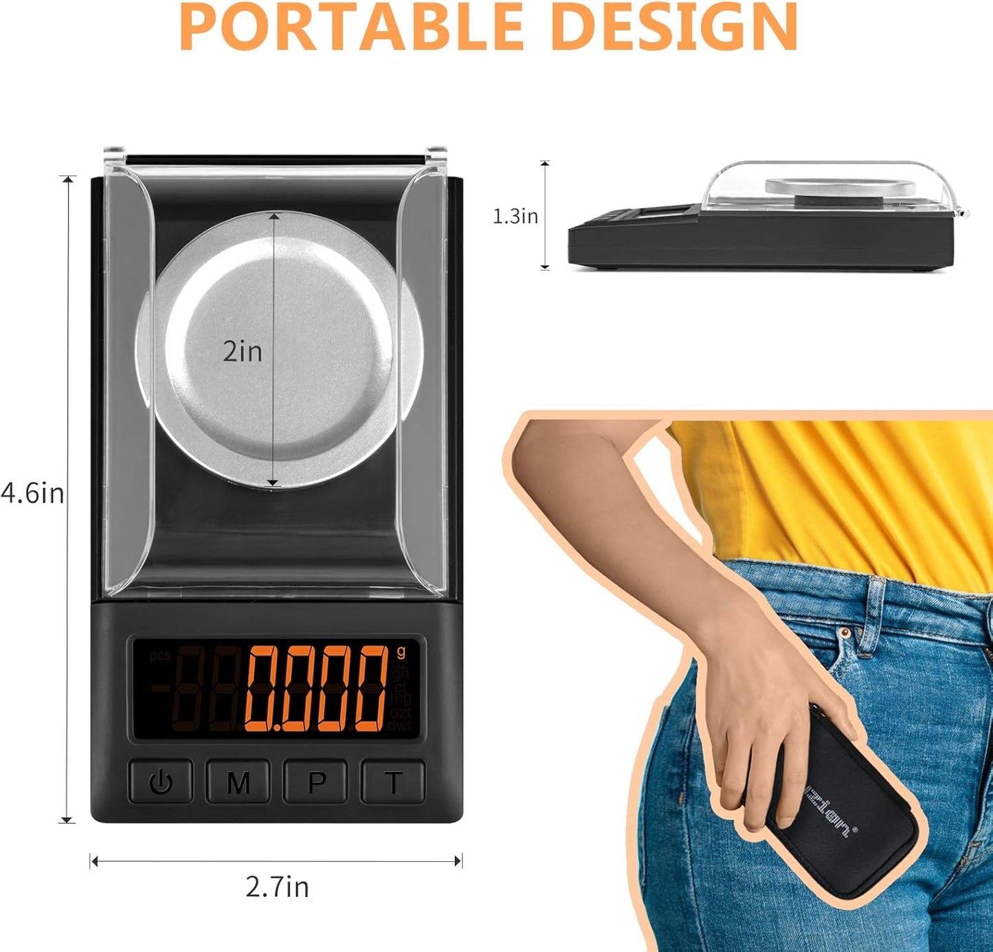 Fuzion Milligram Scale 50g/ 0.001g, Portable mg Scale with LCD Backlit, Tare, Digital Jewelry Scale, Microgram Scale for Powder, Gold, Gem, Reloading, Batteries Included