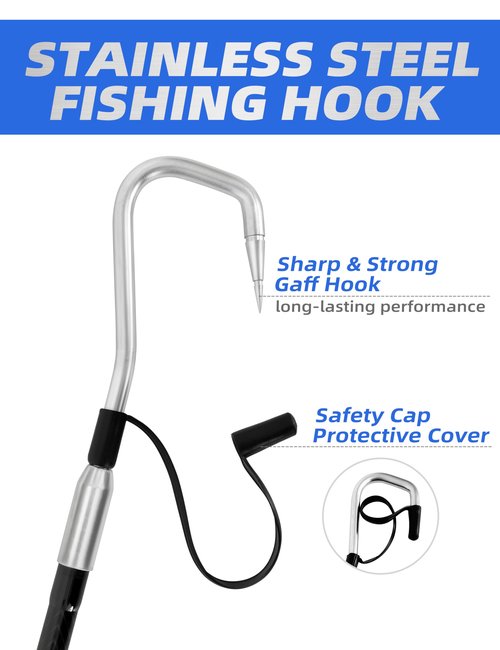 BLUEWING 5ft Heavy Duty Fiberglass Fishing Gaff with Stainless Steel Hook for Tuna Shark Marlin Big Game Saltwater Fish