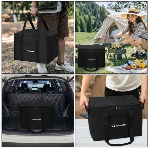 Yorkenbe 35L Camping Organizer, 1680D Heavy Duty Waterproof Camping Storage for Cooking Utensils and Cookware, with Hard Bottom and Zippered Lid for RV, Hiking