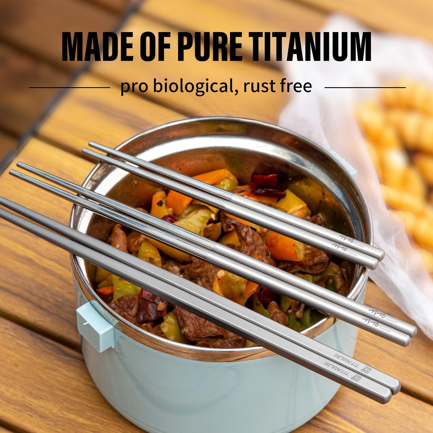 TiTo Solid Titanium Chopsticks for Camping Picnic and Hiking Reusable Lightweight Outdoor Tableware 1 Pairs (6x160mm)