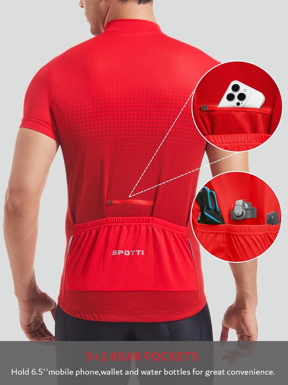 Spotti Men's Cycling Bike Jersey Short Sleeve with 3 Rear Pockets- Moisture Wicking, Breathable, Quick Dry Biking Shirt