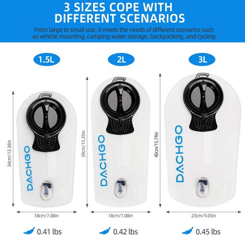 Dachgo Hydration Bladder, 1.5L 2L 3L Water Bladder for Hiking Backpack, BPA-Free & Taste-Free Hydration Water Reservoir, Camping Cycling Running (Clear White, 1.5L)